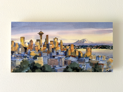 Sunset over Seattle No.2 - Original watercolor painting