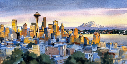 Sunset over Seattle No.2 - Original watercolor painting