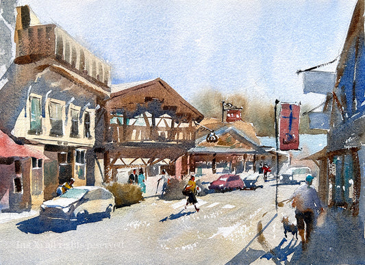 Shopping on Front Street - Original watercolor painting