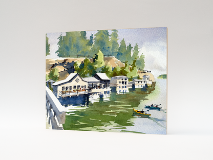 "Kayaking on the Olalla Bay" woodblock wall art