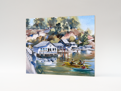 "Kayaking on the Olalla Bay" woodblock wall art