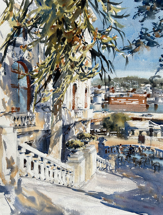 Spanish Stairs at McMenamin Elk Temple No.2 - Original watercolor painting
