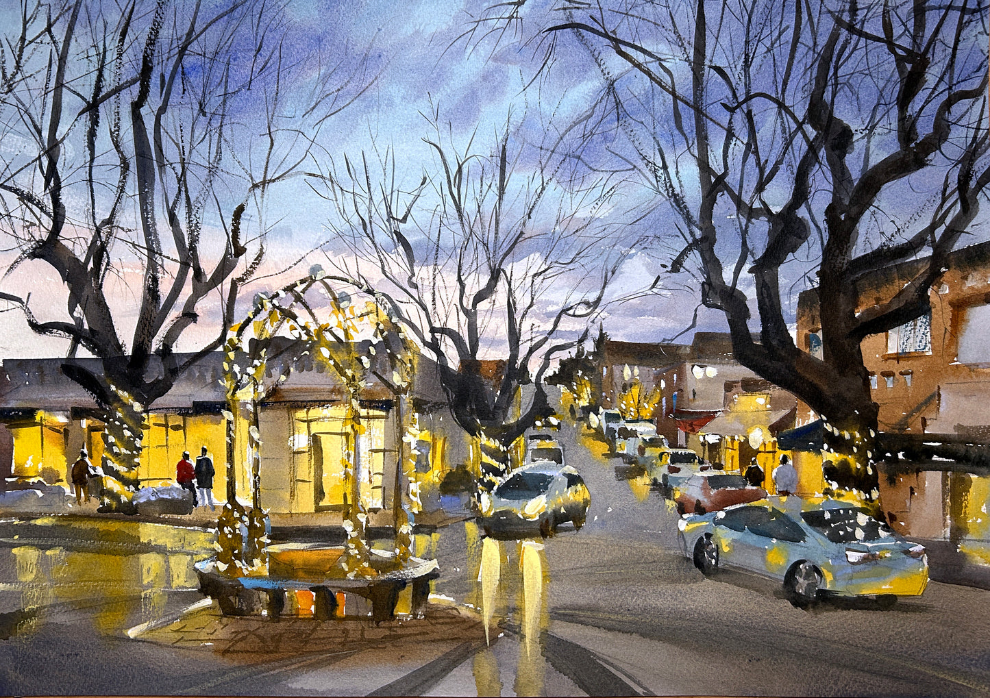 Winter Sunset in Edmonds - Original watercolor painting